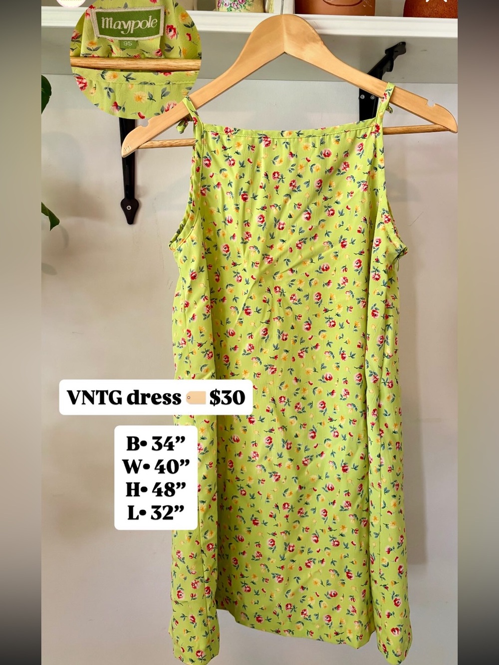 Lime Floral Spaghetti-Strap Dress